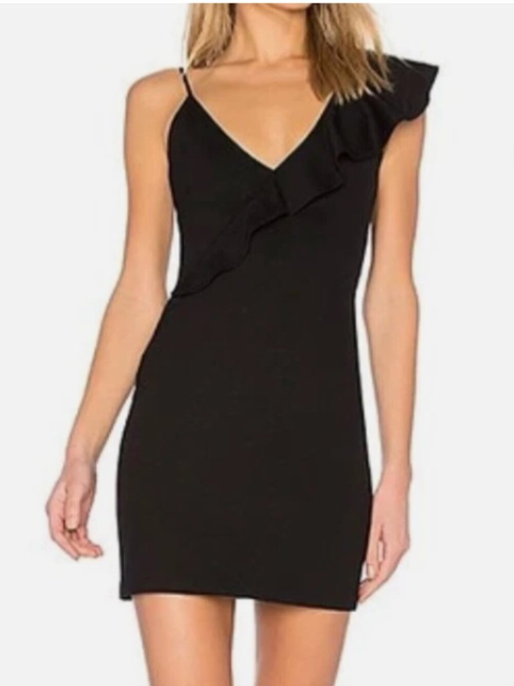 Amanda Uprichard Ruffle One Shoulder Stretch Bodycon LBD